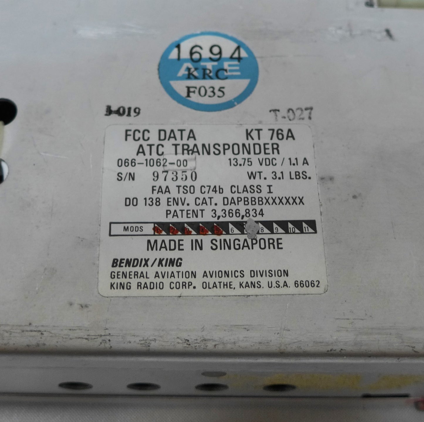 KT76A ATC Transponder (A/R)