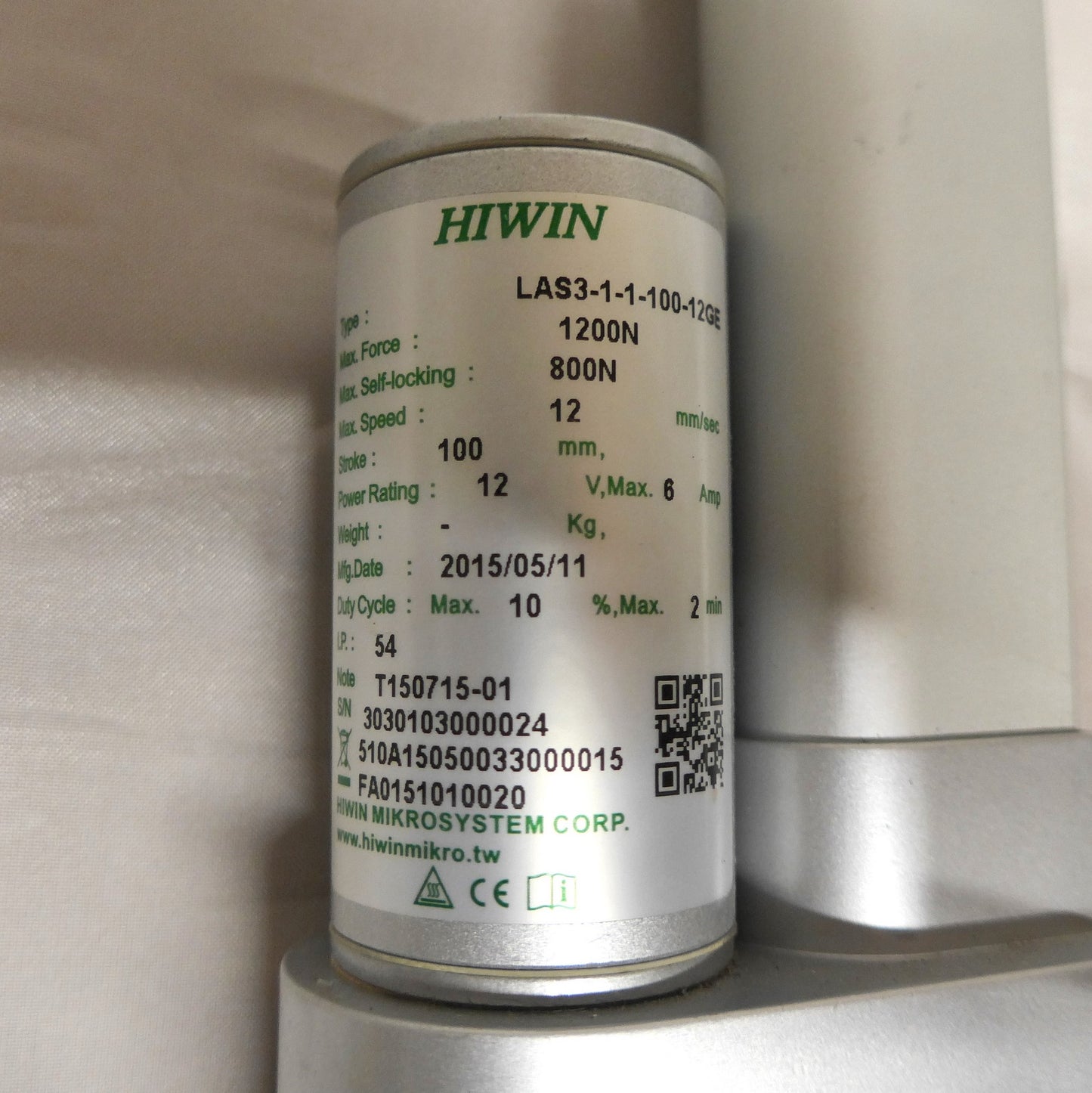 HIWIN Linear Flap Actuator S/N:3030103000024 (A/R)