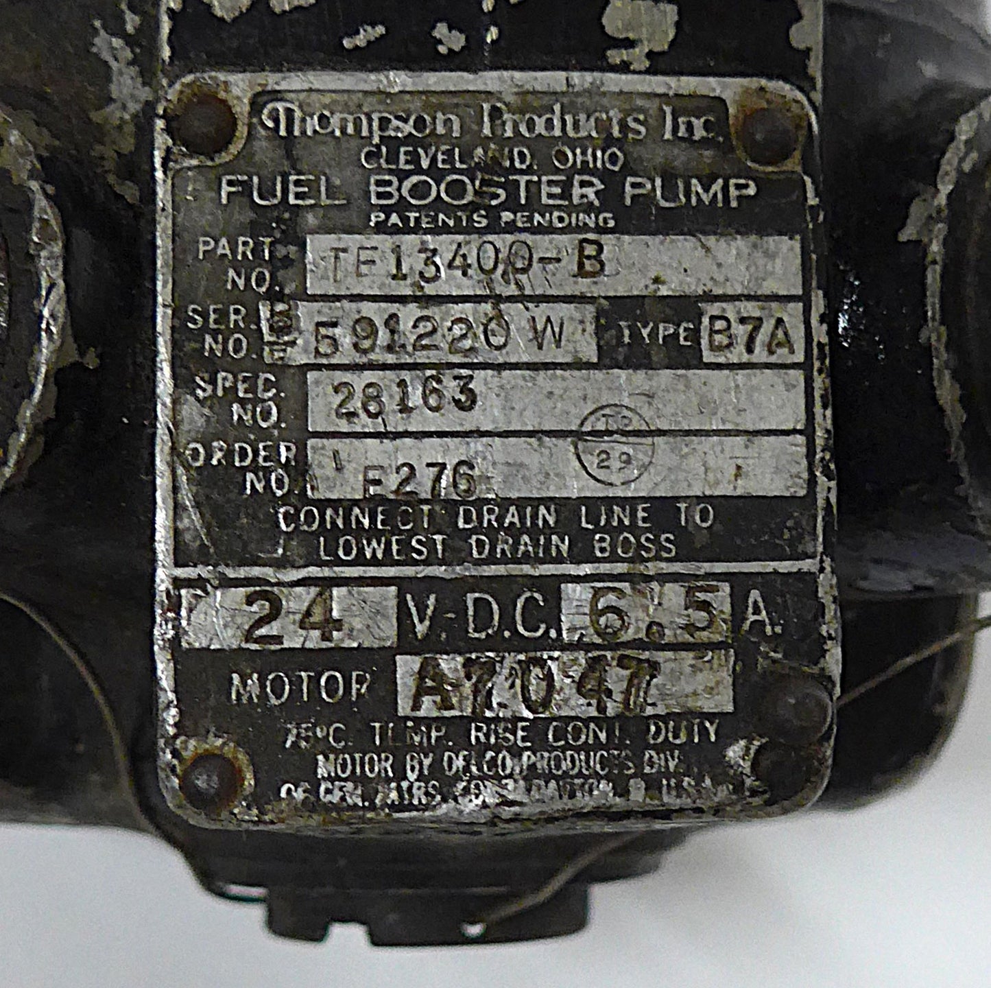 Thompson TF13400-B Fuel Booster Pump Type B7A - 24V (A/R)